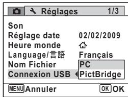 PENTAX OPTIO P70 - Utilisez le bouton de navigation ( ) pour selectionner [PC]. - 1