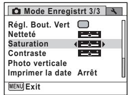 PENTAX OPTIO P70 - Utilisez le bouton de navigation (▲▶) pour modifier le niveau de saturation. - 2