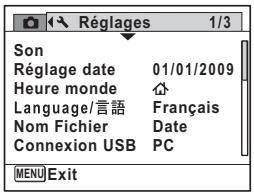 PENTAX OPTIO P70 - - [Réglages] menu 1 - 1