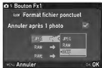 PENTAX R70 - Sélectionnez le format de fichier lorsque vous appuyez sur F1 ou F2. - 1