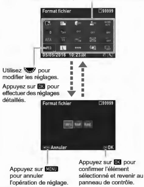 PENTAX R70 - Utilisation du panneau de contrôle - 1