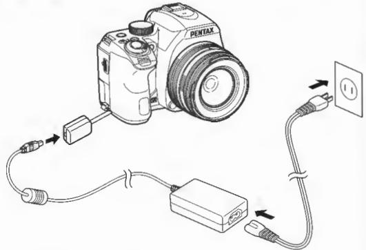 PENTAX R70 - Raccordez le coupleur secteur et l'adaptateur secteur. - 1