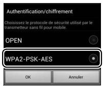 NIKON D7200 18-105MM VR - Sélectionnez WPA2-PSK-AES. Sélectionnez WPA2-PSK-AES puis OK. - 1