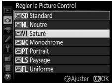 NIKON D7200 18-105MM VR - Sélectionnez un Picture Control. Mettez un Picture Control en surbrillance et appuyez sur - 1