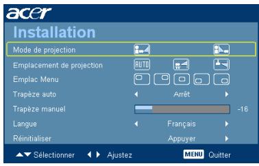 ACER P1201 - Menu d'installation - 2