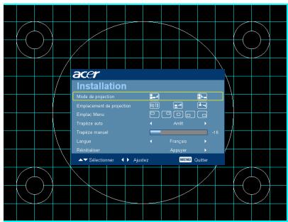 ACER P1201 - Menu d'installation - 1