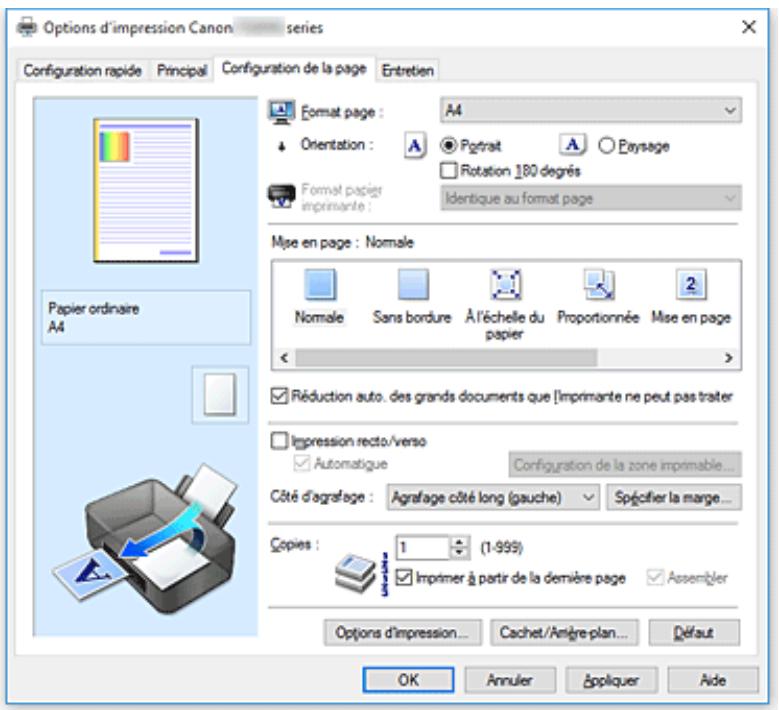 CANON TS8053 - Description de l'onglet Configuration de la page - 1