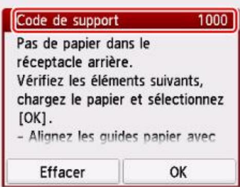 CANON TS8053 - Lorsqu'un code de support et un message s'affichent sur l'écran tactile : - 1
