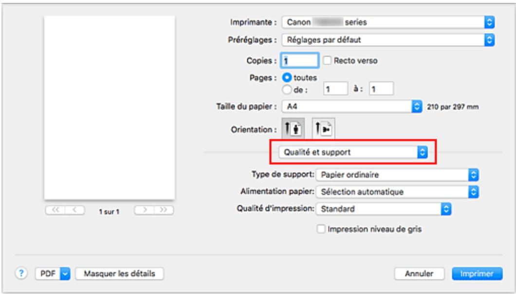 CANON TS8053 - Dans le menu déroulant, Sélectionnez Qualité et support - 1