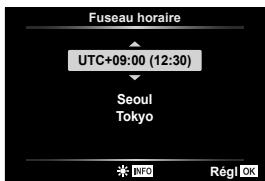 OLYMPUS TG-6 - Mettez en surbrillance un fuseau horsaire à l'aide de la molette de selection ou des touches  sur le pavé directionnel et appuyez sur la touche. - 1