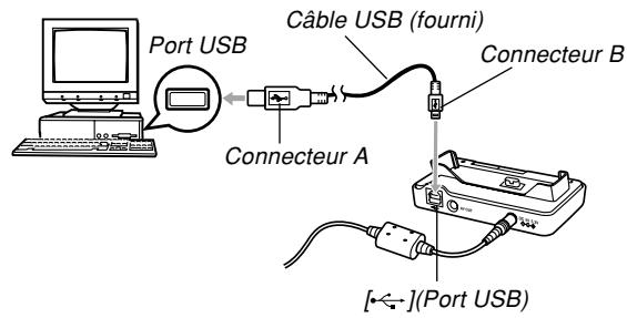 CASIO EX-Z600 - Raccordez l'adaptateur secteur fourni au connecteur [DC IN 5.3V] de la station USB, puis à une prise secteur. - 3