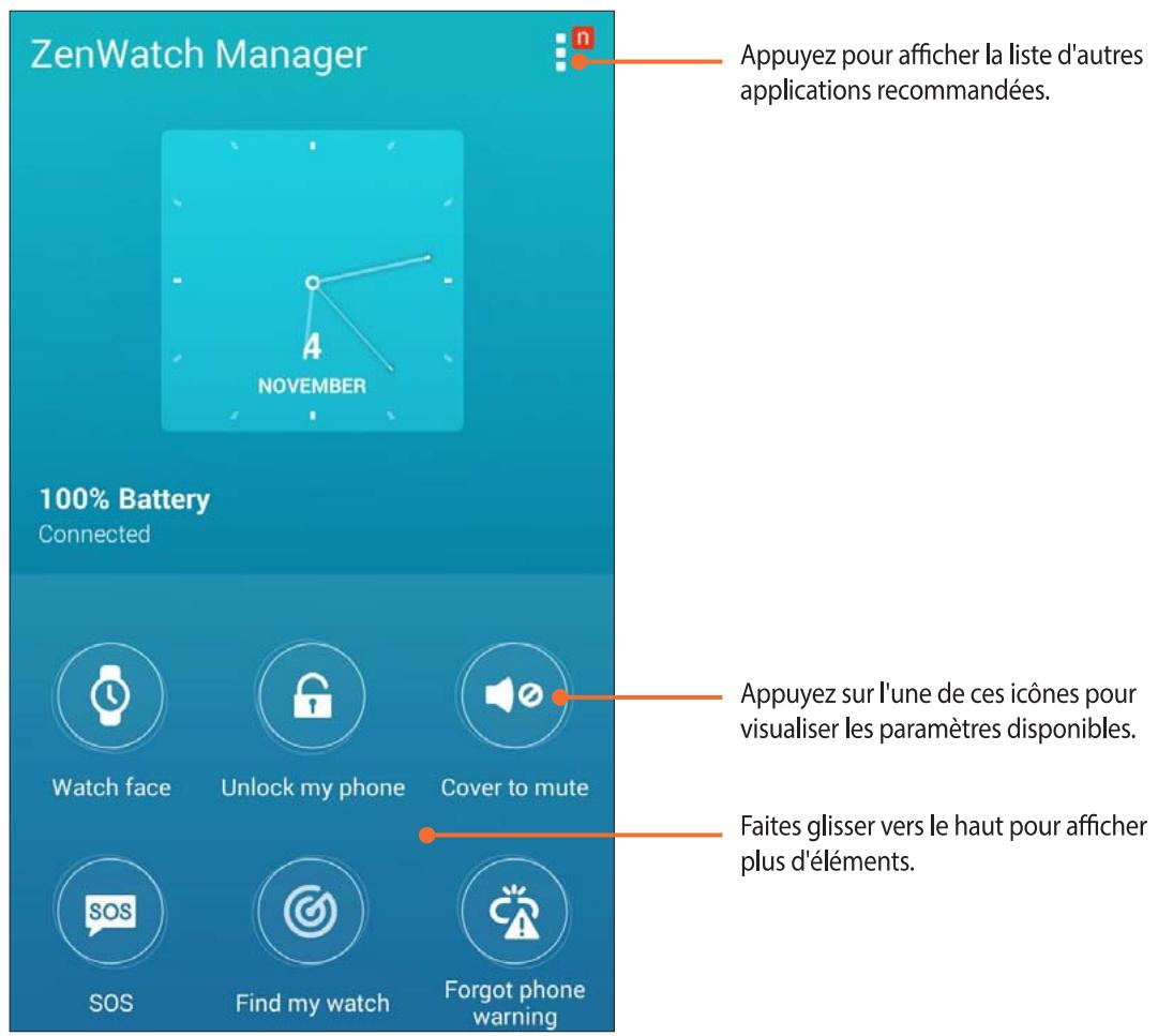 ASUS ZENWATCH2-WI5010 - Écran d'accueil de l'application ZenWatch Manager - 1