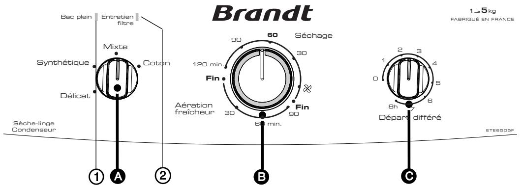 BRANDT ETE 6505 FC - - PRÉSENTATION DU BANDEAU DE COMMANDE - 1