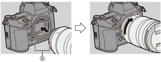 PANASONIC OMe51R - Alignez les repères de montage de l'objectif ⑧ de l'objectif et de l'appareil photo puis tournez l'objectif dans le sens de la flèche. - 1