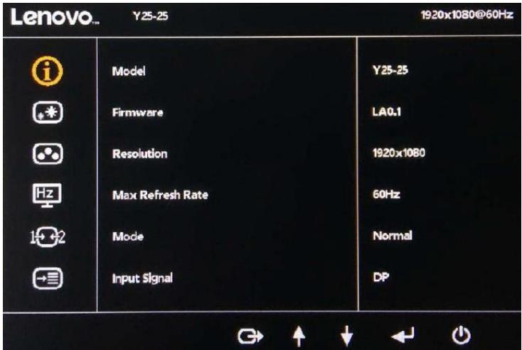 LENOVO Y25-25 - Utilisation des commandes de l'affichage sur écran (OSD) - 1