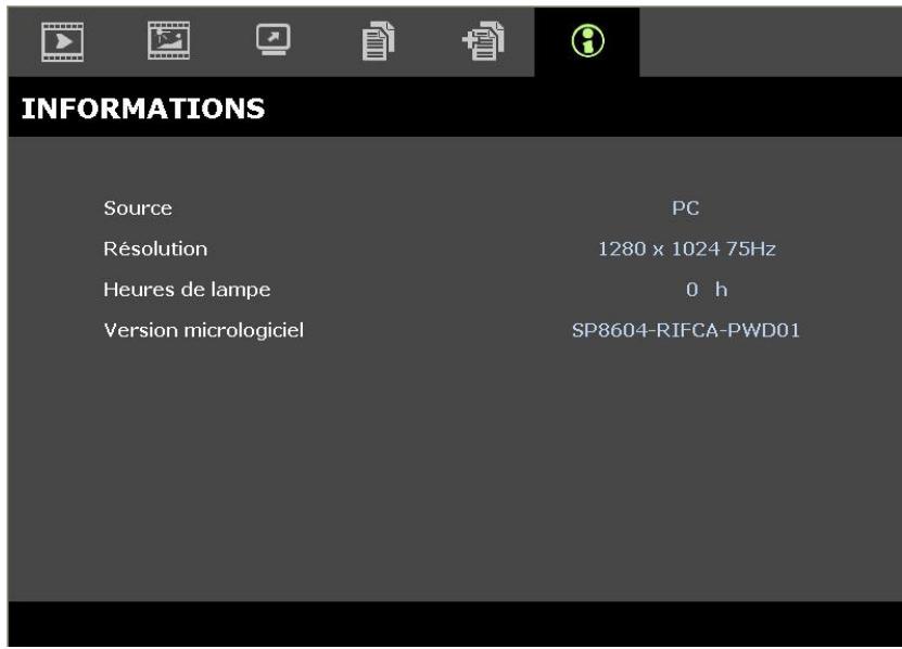 INFOCUS SP8604 - Menu INFORMATIONS - 1