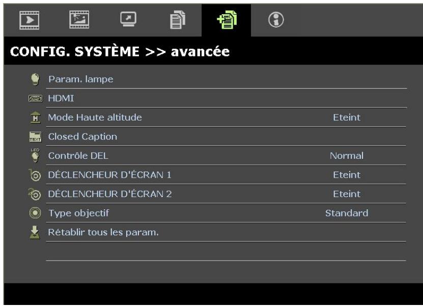 INFOCUS SP8604 - Menu CONFIG.SYSTÈME >> avancée - 1