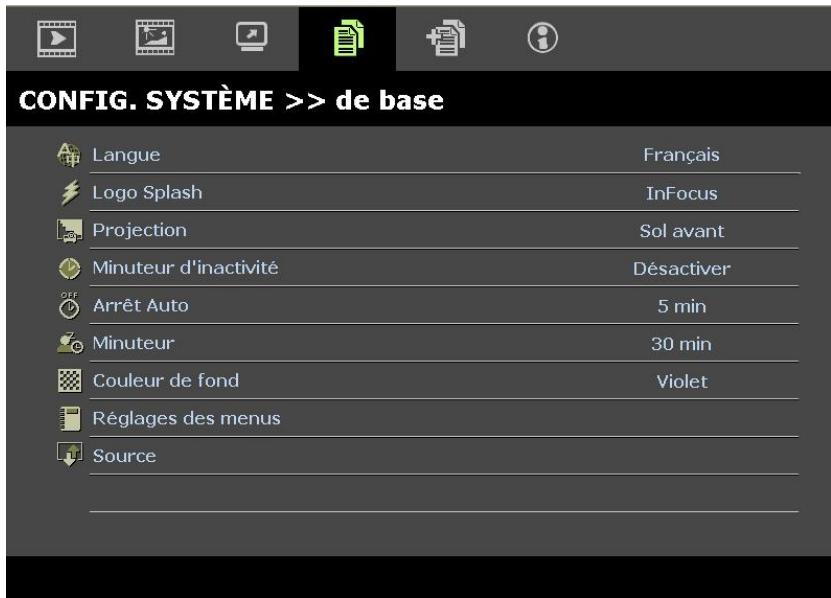 INFOCUS SP8604 - Menu CONFIG.SYSTÈME >>de base - 1