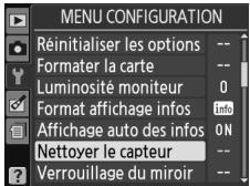 NIKON D130018-55 - Afficher le menu Nettoyer le capteur. - 2