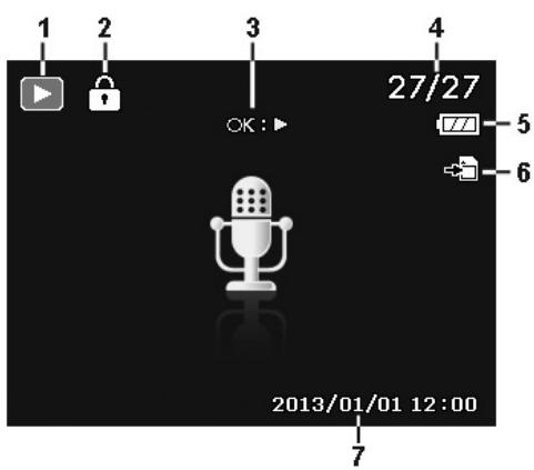 HITACHI HDC1610E - Affichage du mode Lecture de fichiers audio : - 1