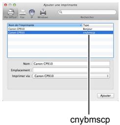 CANON CP910 - Installation du pilote d'imprimante et enregistrement de l'imprimante (Macintosh) - 3