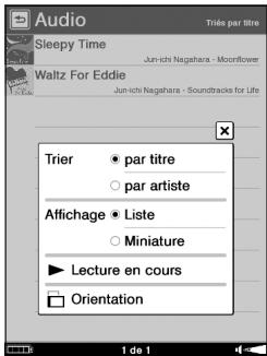 SONY LIVNU PRS600 BLACK - Menu d'options de la liste « Audio » - 1