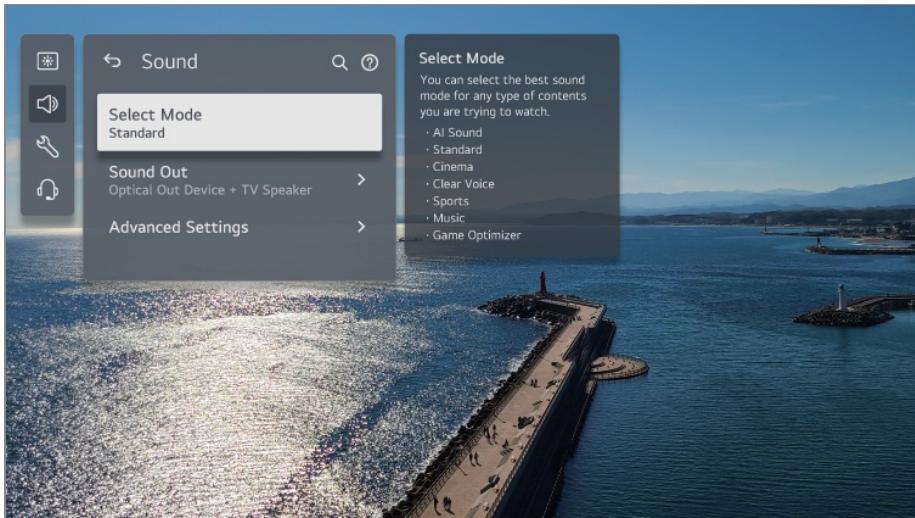 LG TELEVISEUROLED77CS6 - Général  Système  Paramètres supplémentaires  Aide pour les réglages - 1