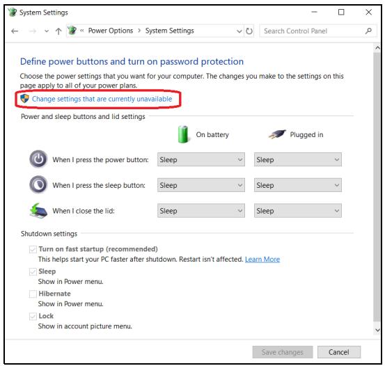 ACER A517-51G - Sélectionnez [Change settings that are currently unavailable] (Modifier des paramètres actuellement non disponibles). - 1