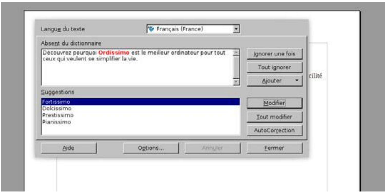 ORDISSIMO Lucie 2 - Autres options du correcteur d'orthographe. - 1