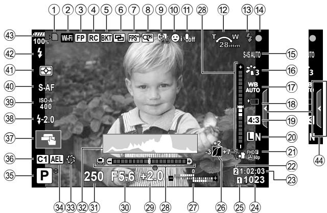 OLYMPUS OM-D-EM1 MARK ii - Affichage d'informations pendant la prise de vue - 1