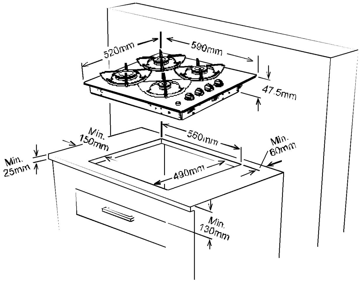 PROLINE PGH461GL-E - Installer la plaque de cuisson encastrable - 1