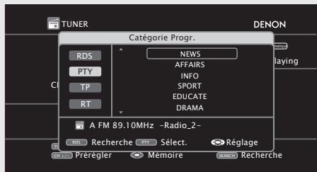 DENON CARA S-5BD - Appuyez sur deux fois sur AUDIO/RDS pour sélectionner "PTY". - 1