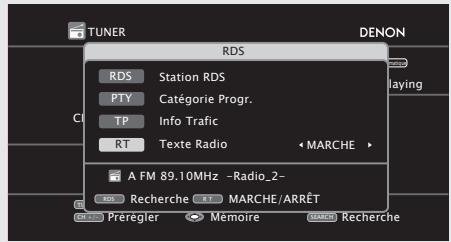DENON CARA S-5BD - Appuyez sur quatre fois sur AUDIO/RDS pour sélectionner "RT". - 2