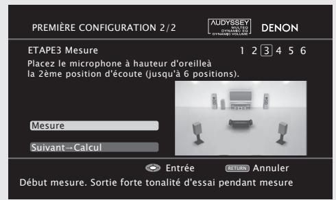 DENON CARA S-5BD - Déplacez le microphone de configuration sur la position 2, Sélectionnez "Mesure", puis appuyez ensuite sur ENTER. - 1