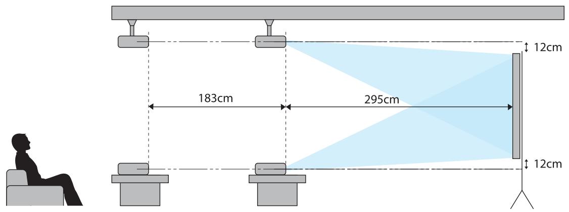 CANON TW-6700W - Exemple d'installation (avec format d'écran 16:9 et 100 pouces) - 1