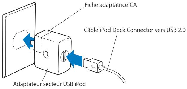 APPLE iPod Nano - Pour charger la batterie via l'adaptateur iPod USB Power Adapter (disponible séparément): - 1