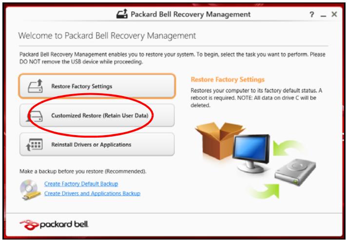 PACKARD BELL imedia S i34G1TGO7 - Restauration personnalisée avec Packard Bell Recovery Management - 1