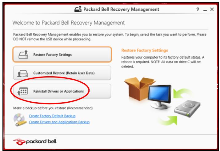 PACKARD BELL imedia S i34G1TGO7 - Réinstaller les pilotes et les applications - 1