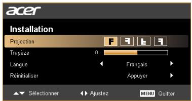 ACER X1263 - Menu d'installation - 4