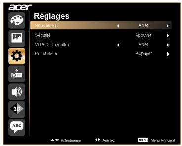 ACER X1263 - Réglages - 1