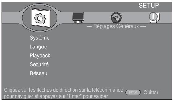 YAMAHA BD-S667 - Affichez l'écran du menu SETUP. - 1