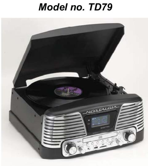 BIGBEN TD79GB BLUE - TOURNE-DISQUES NOSTALGIA RADIO AM/FM STEREO LECTEUR CD ET ENCODEUR USB/SD - 1