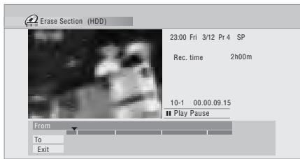 PIONEER DVR-LX60D - Mettez en surbrillance 'From' puis utilise les commandes de lecture (>, II, <, >, etc.) pour localiser le début du passage à effacer et appuyez sur ENTER. - 1
