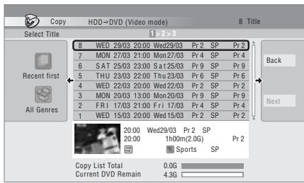 PIONEER DVR-LX60D - Ajoutez des titres à la liste de copie (mettez un titre en surbrillance puis appuyez sur ENTER pour l'ajouter). - 1