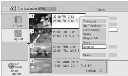 PIONEER DVR-LX60D - Sélectionnez 'Edit' > 'Combine' sur le menu des commandes. - 1
