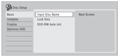 PIONEER DVR-LX60D - Sélectionnez 'Basic' > 'Input Disc Name' > 'Next Screen'. - 1