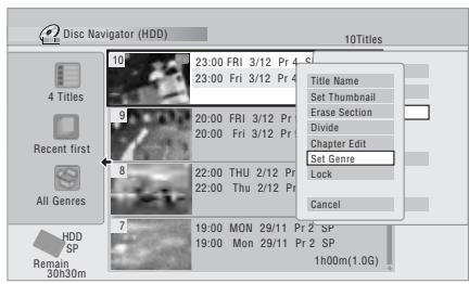 PIONEER DVR-LX60D - Sélectionnez 'Edit' > 'Set Genre' sur le menu des commandes. - 1