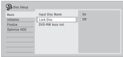 PIONEER DVR-LX60D - Sélectionnez 'Basic' > 'Lock Disc' puis 'On' ou 'Off'. - 1