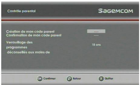 SAGEM DS 87 HD - Création du code parent et besoin du niveau de protection - 1