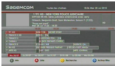 SAGEM DS 87 HD - Guide électronique des programmes - 2